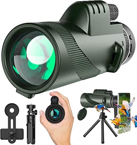 Monocular-Telescope 80x100 HGH Powered Monoculars High Definition forAduts High Powered with HD BAK4 Prism Smartphone AdapterTelescope Hunting Wildlife Bird Watching Travel Camping Hiking-Green