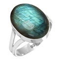 Handmade Genuine 925 Sterling Silver Ring Chunky Natural Gemstone Agate, Rose Quartz, Lapis, Amber Oval Boho Jewelry For Women