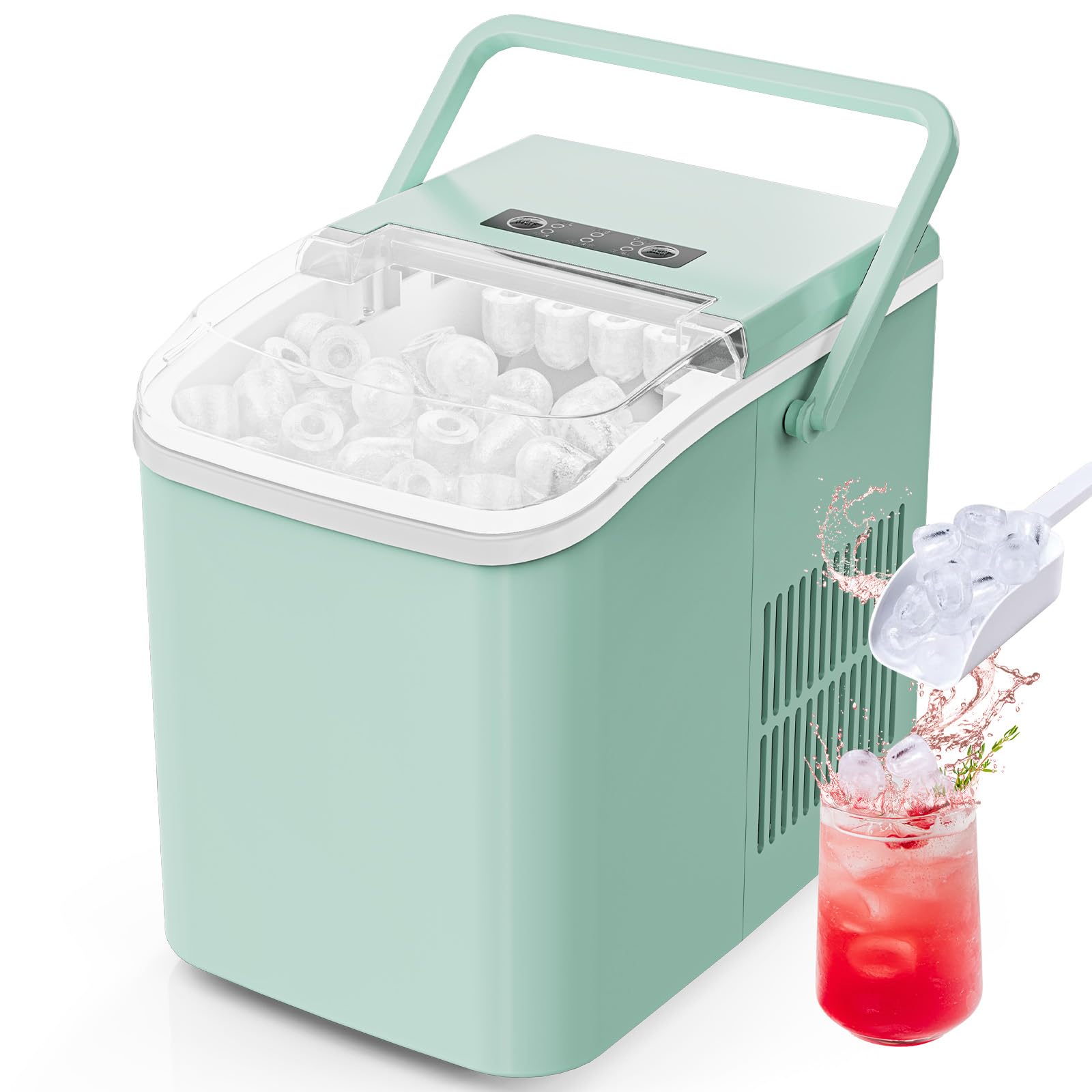 Sweetcrispy Countertop Ice Maker with Scoop, Basket and Handle, Portable Ice Machine 9 Cubes Ready in 6 Mins, 26.5lbs in 24Hr