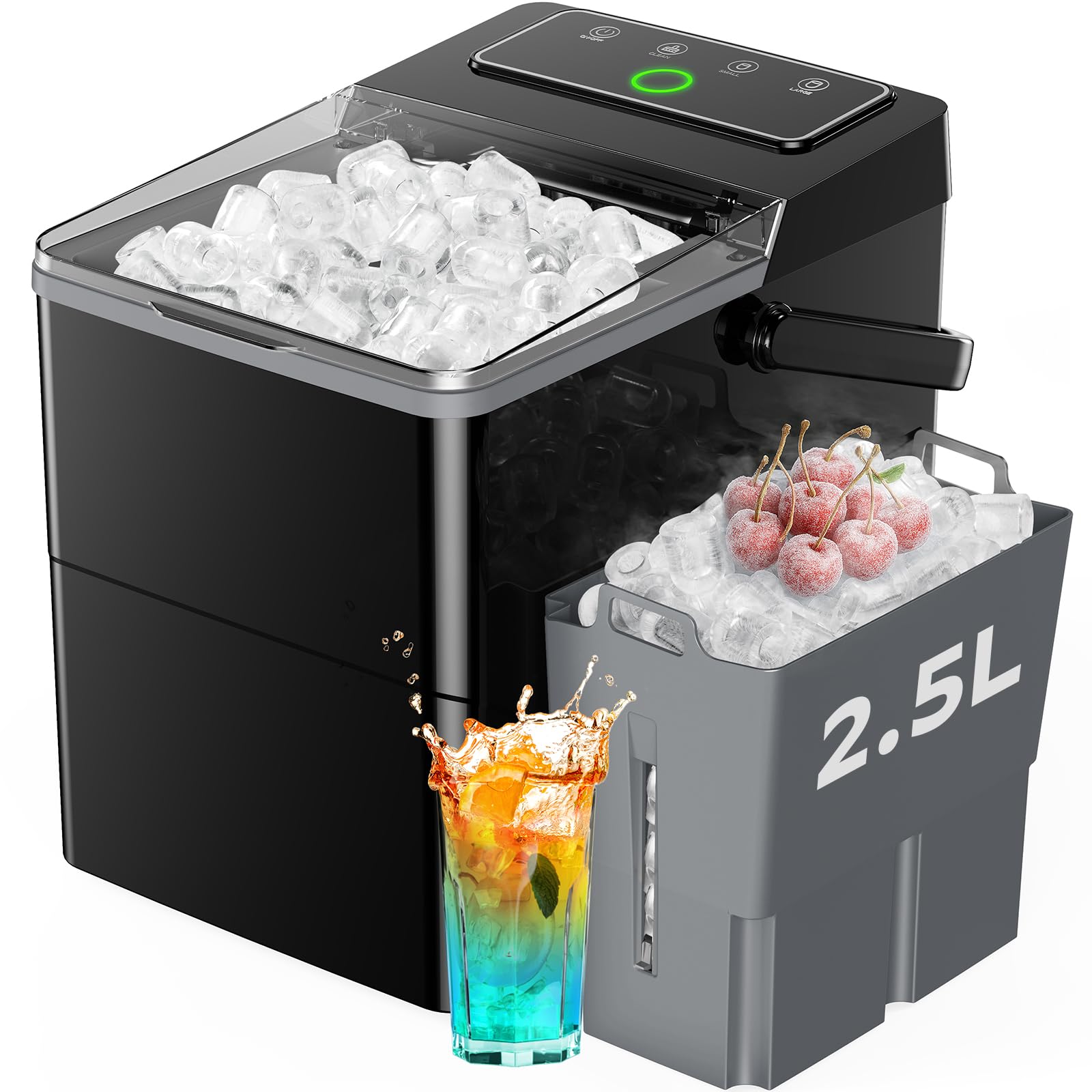 Silonn Countertop Ice Maker - 26.5lbs/24H Portable Ice Machine with 2.5L Expandable Ice Basket, 9 Bullet Ice Cubes in 6 Mins,