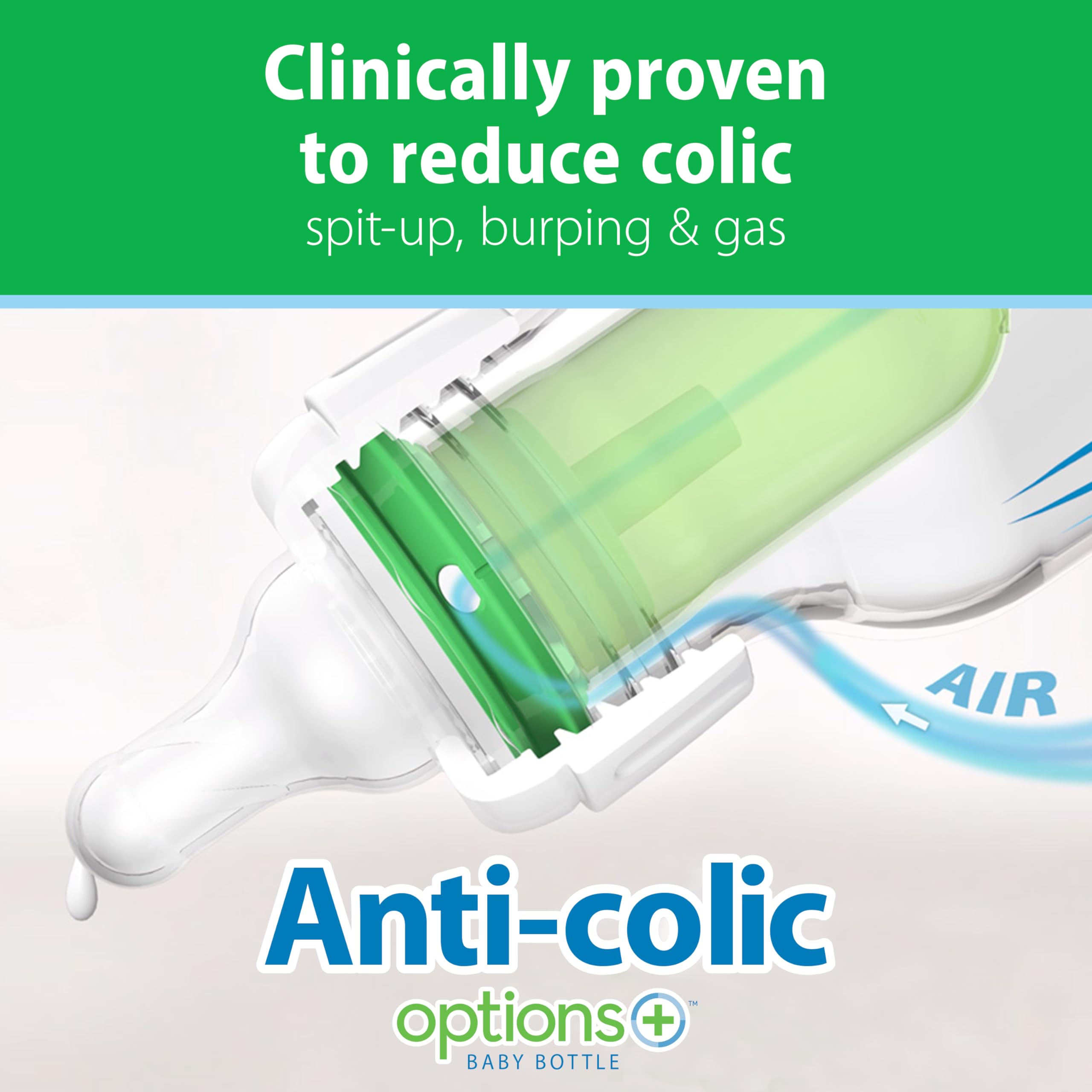 Dr. Brown's Anti-Colic Options+ Narrow Glass Baby Bottle with Level 1 Slow Flow Nipple, BPA-Free, 8 oz/250 mL, 0m+, 4-Pack (Packaging May Vary)