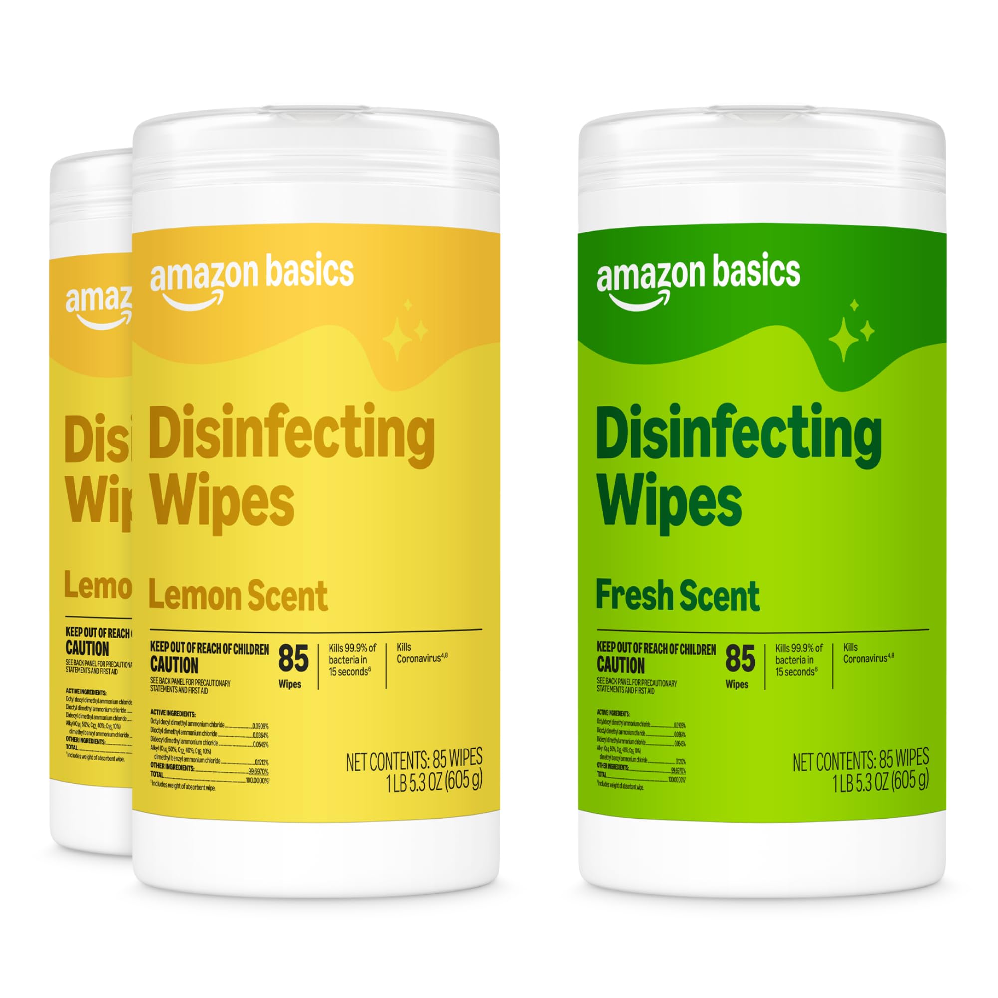 Amazon Basics Disinfecting Wipes, Lemon & Fresh Scent, Sanitizes, Cleans, Disinfects & Deodorizes, 255 Count (3 Packs of 85),