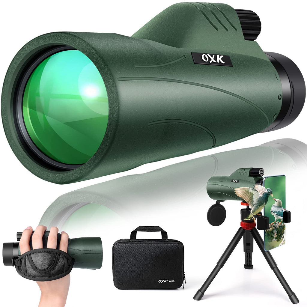 12x56 High Power Monocular Telescope for Adults | Comes with Smartphone Adapter Tripod Travel Bag | Bird Watching Hunting Hiking Camping Gift - Green