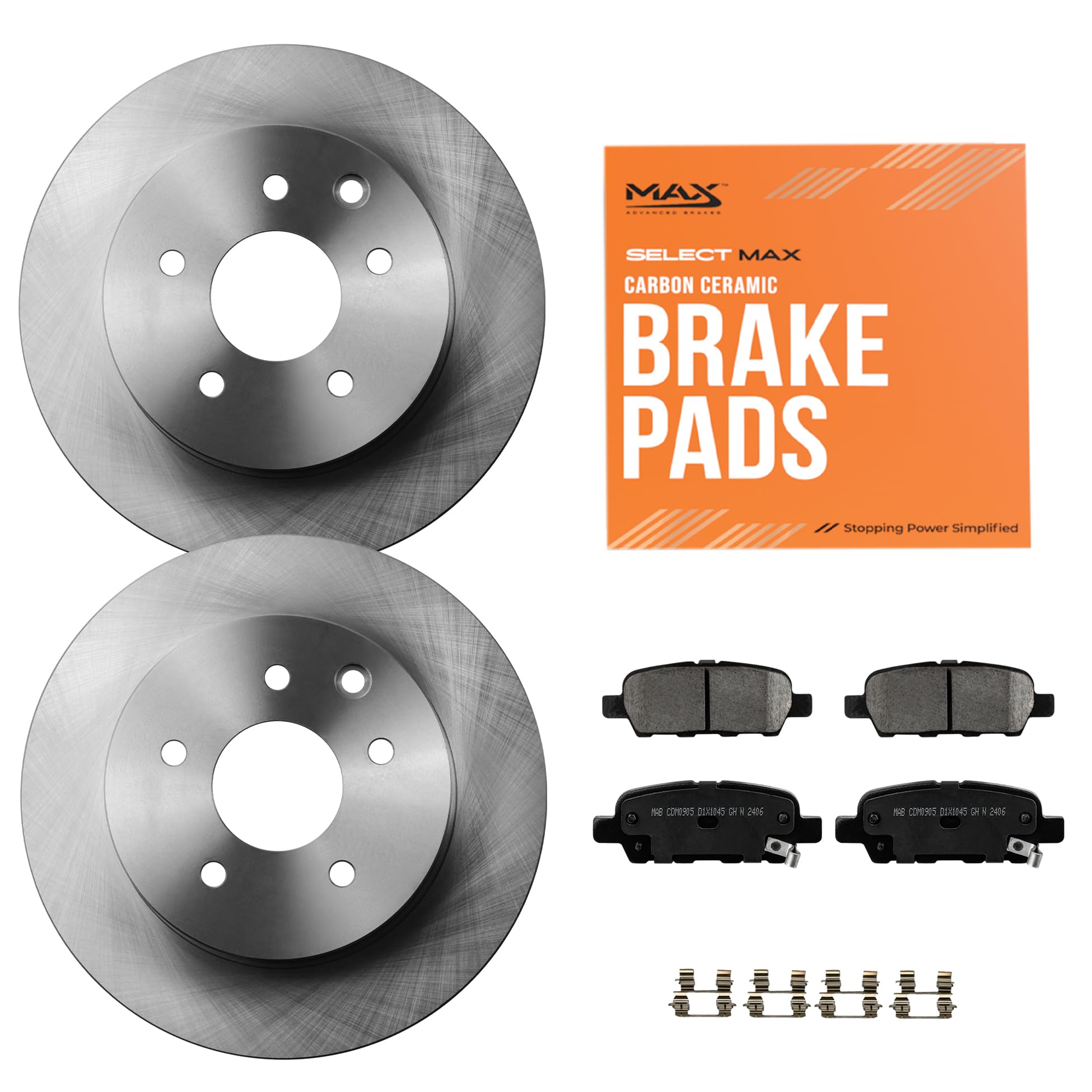 MAX Advanced Brakes - Rear Brake Kit For 2008-2022 Nissan Rogue, 2017-2023 Nissan Qashqai (w/Manual Parking Brake)| Carbon Ceramic Brake and Rotor Kit| OE Replacement Brake Rotors