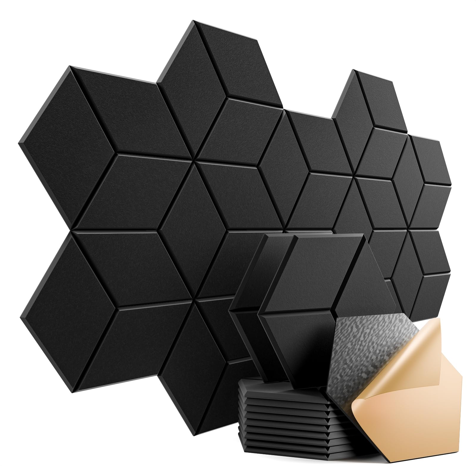 Dailycooper 12 Pack Self-Adhesive Acoustic Panels 12" X 10" X 0.4" - Sound Proof Foam Panels for Walls with High Density, Y-L