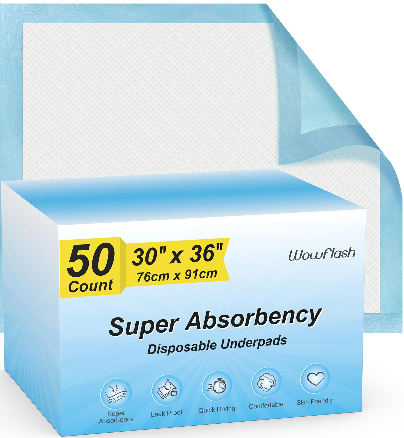 Wowflash Super Absorbency Disposable Leakproof Underpads with Quick Drying for Baby, Adults, Puppy, Dog Bed Pee Pads, Extra L