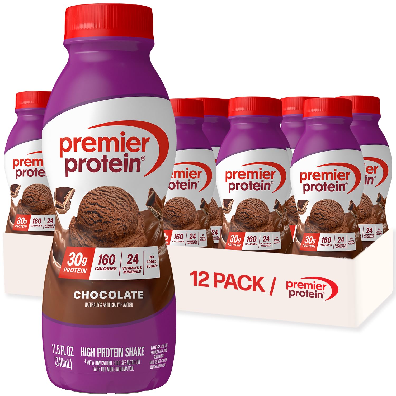Premier Protein Shake, Chocolate, 30g Protein, No Added Sugar, 24 Vitamins & Minerals to Support Immune Health, Gluten-Free,1