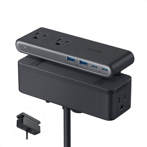 Anker Nano Power Strip, Desk Clamp with 1500J Surge Protector, 5ft Extension Cord, 70W Max Gaming Desk Accessories, 6 AC, 2 U