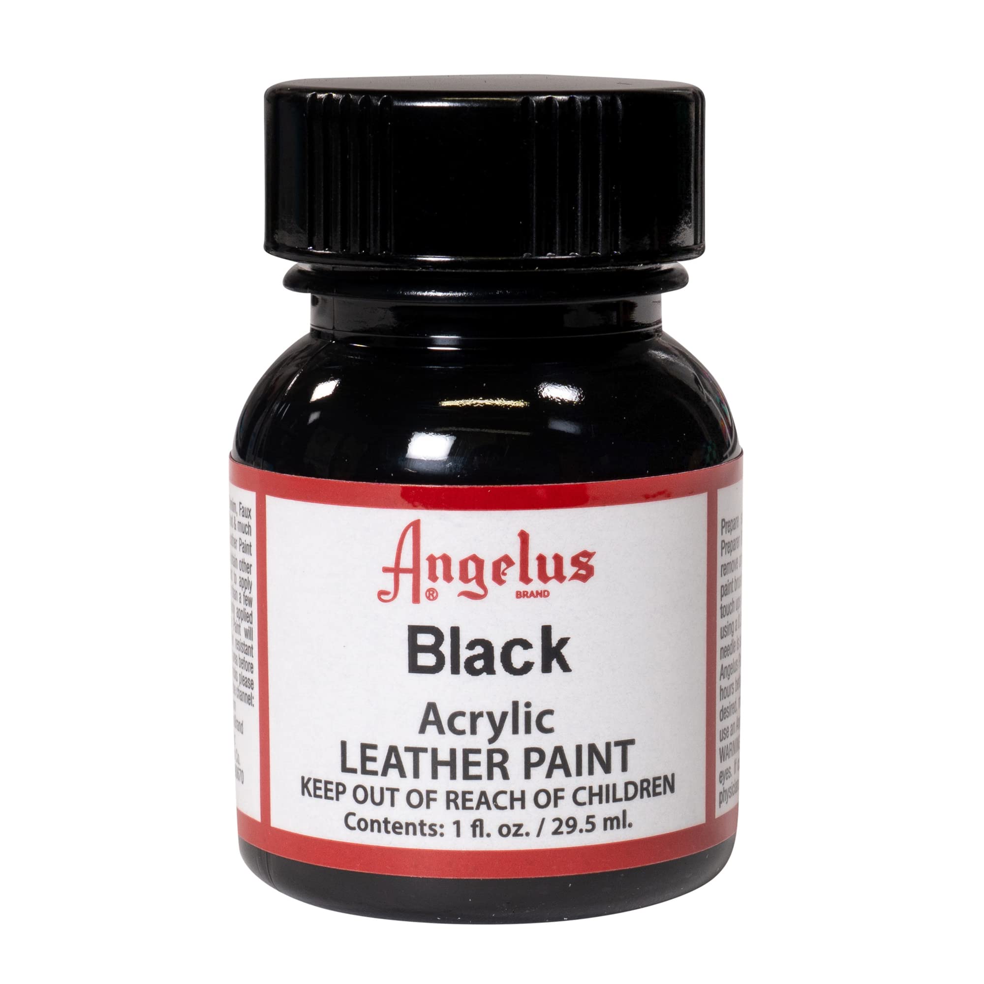 Angelus Acrylic Leather Paint, 1 Fl Oz, Black - Professional Flexible, Crack, Scratch, Peel Resistant Leather Paint for Shoes