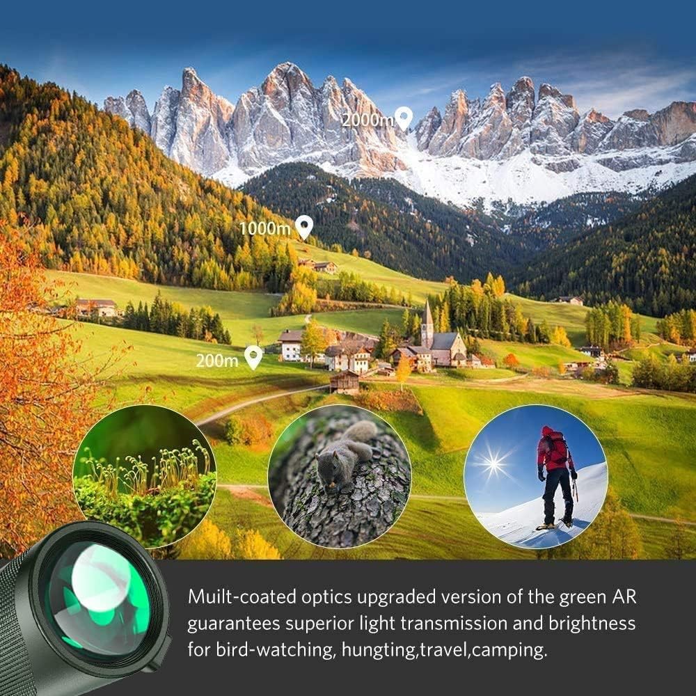 Monocular-Telescope 80x100 HGH Powered Monoculars High Definition forAduts High Powered with HD BAK4 Prism Smartphone AdapterTelescope Hunting Wildlife Bird Watching Travel Camping Hiking-Green