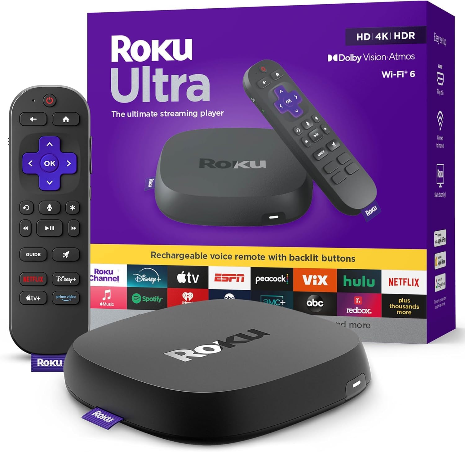 Roku Ultra - Ultimate Streaming Player (Renewed) - 4K Streaming Device for TV with HDR10+, Dolby Vision & Atmos - Bluetooth &