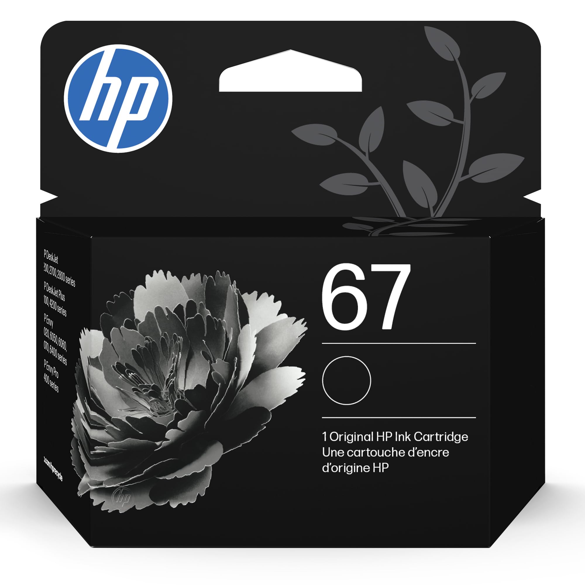 HP 67 Black Ink Cartridge | Works with DeskJet 1255, 2700, 4100 and Envy 6000, 6400 Series, Eligible for Instant Ink, 3YM56AN