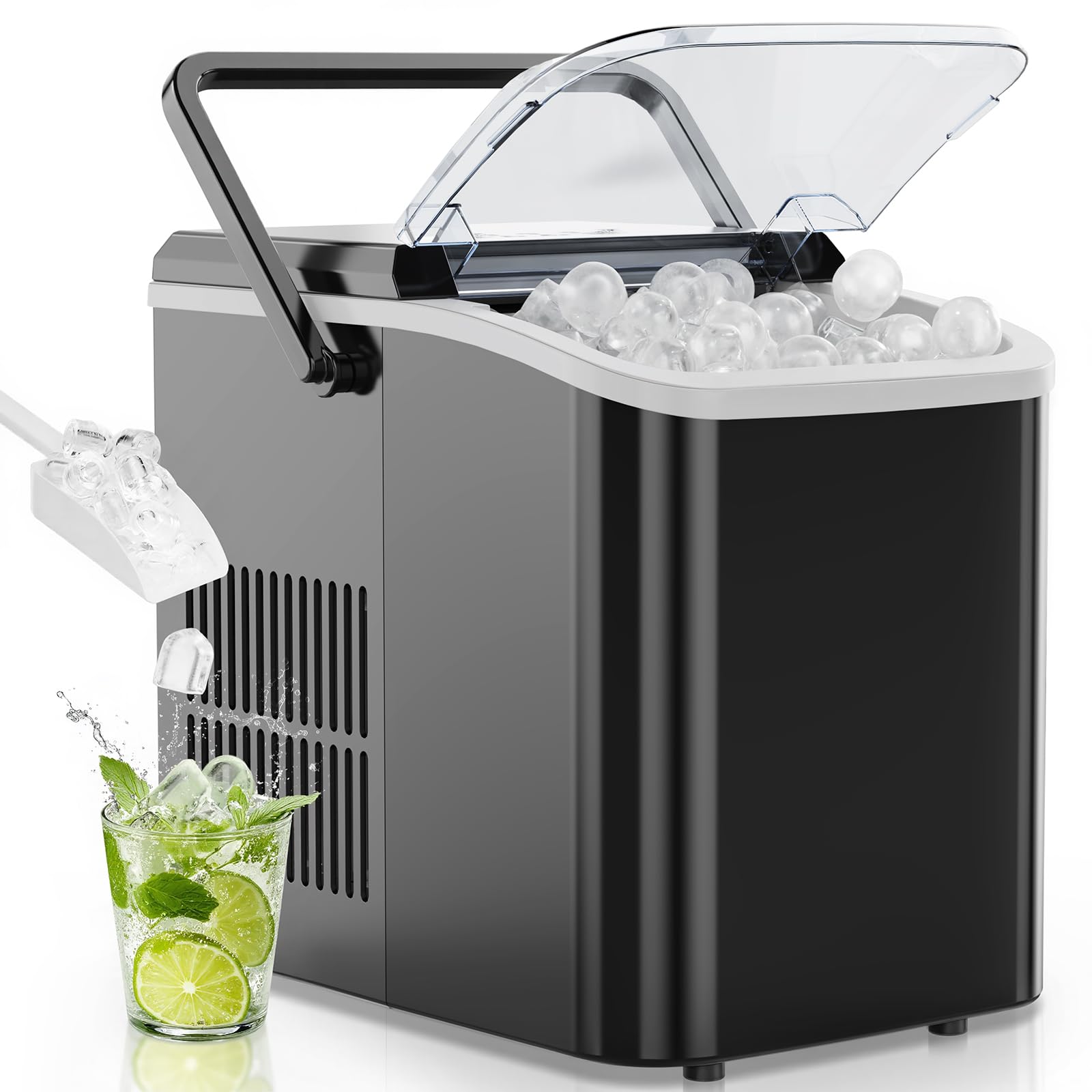 OLIXIS Countertop Ice Maker Machine with Handle, Auto-Cleaning Portable Ice Maker with Basket & Scoop, 26lbs in 24Hrs & 9 Cub