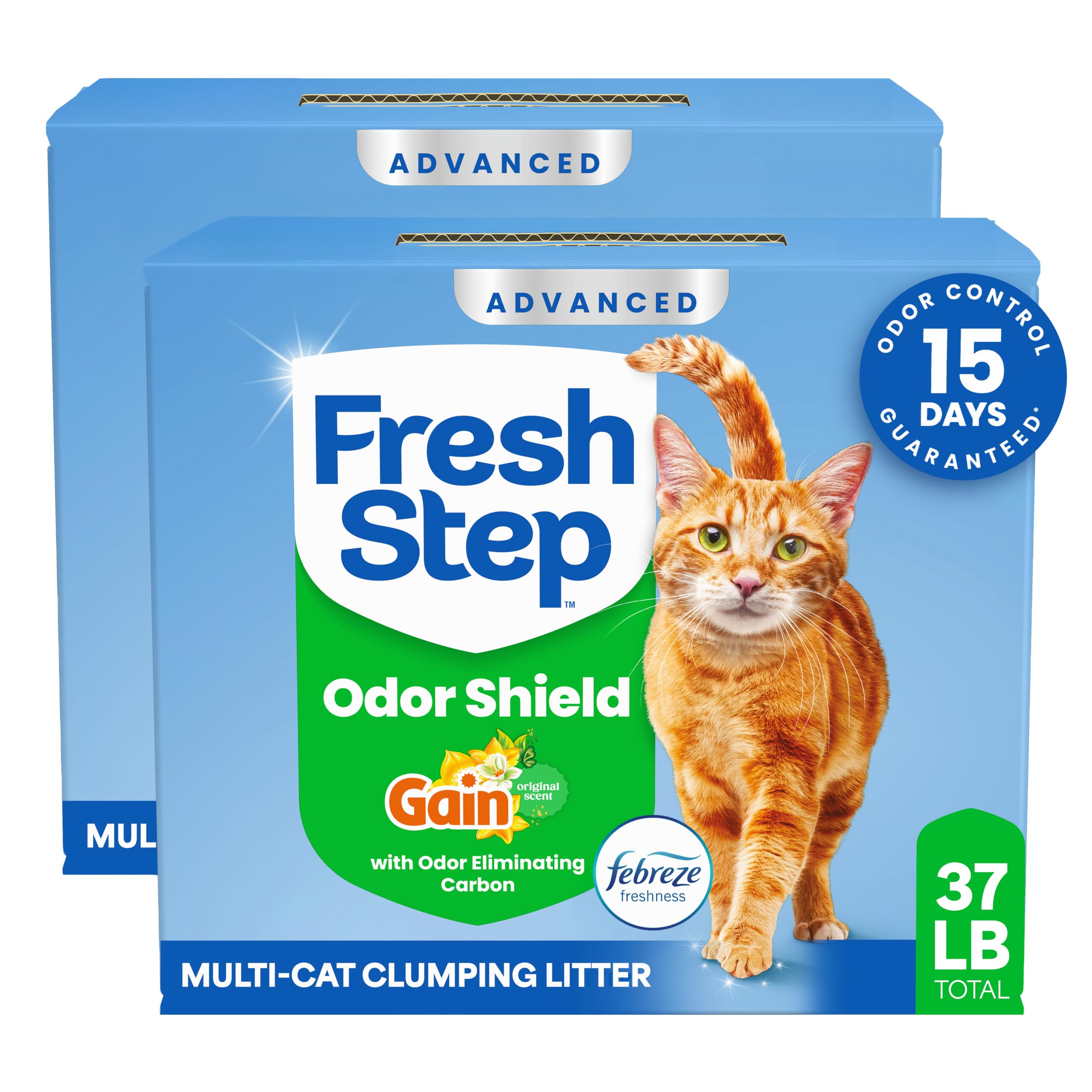 Fresh Step Advanced Odor Shield Light Weight Multi Cat Clumping Litter with Febreze Freshness, Gain Scent, Ammonia Block Tech