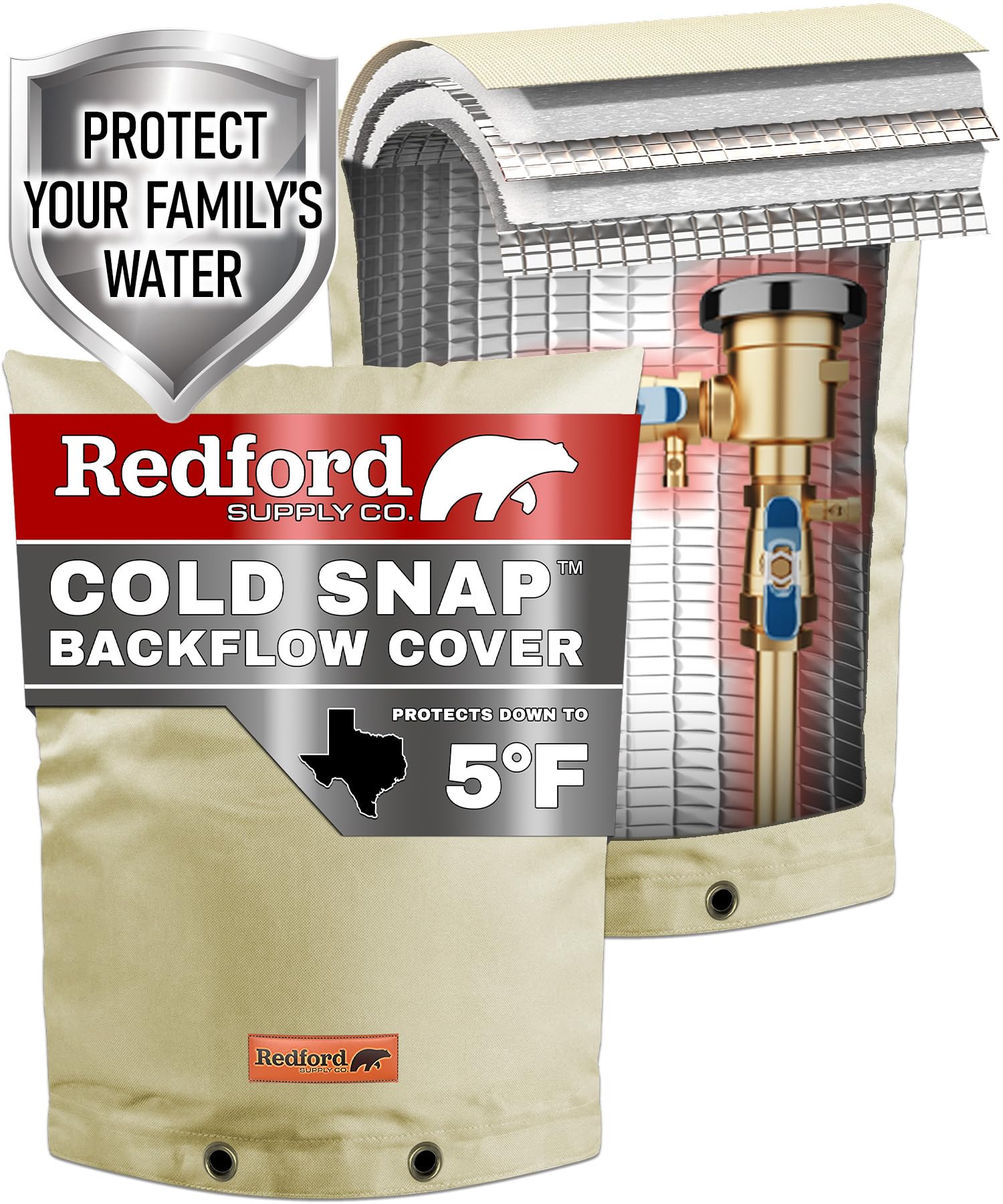 Redford Supply Co. Cold Snap (5°F) Backflow Preventer Insulation Cover, 16"W x 20"H, Pipe Insulation, Water Sprinkler Covers