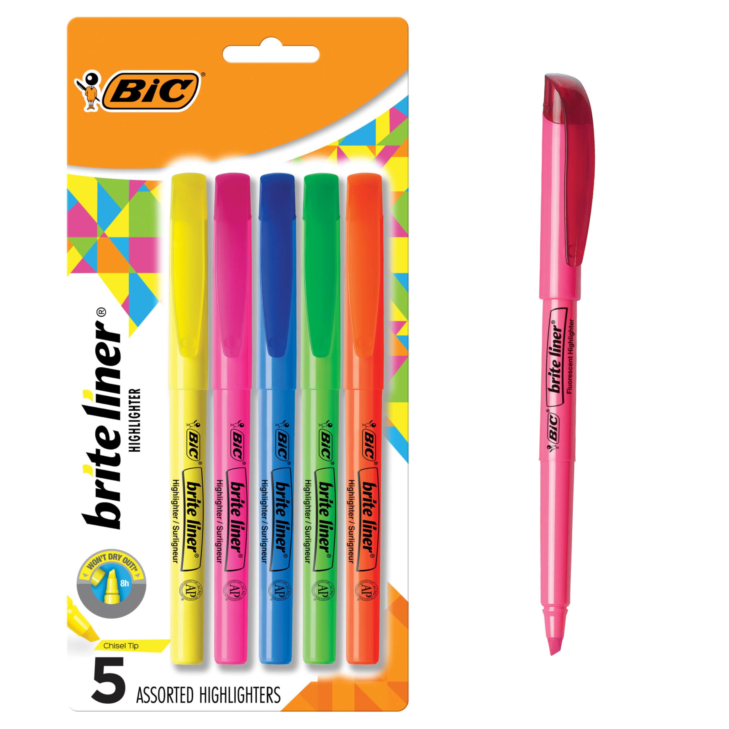 BIC Brite Liner Highlighters, Chisel Tip, School Supplies for Students and Teachers, Ideal for Notes, Textbooks, and Classroo