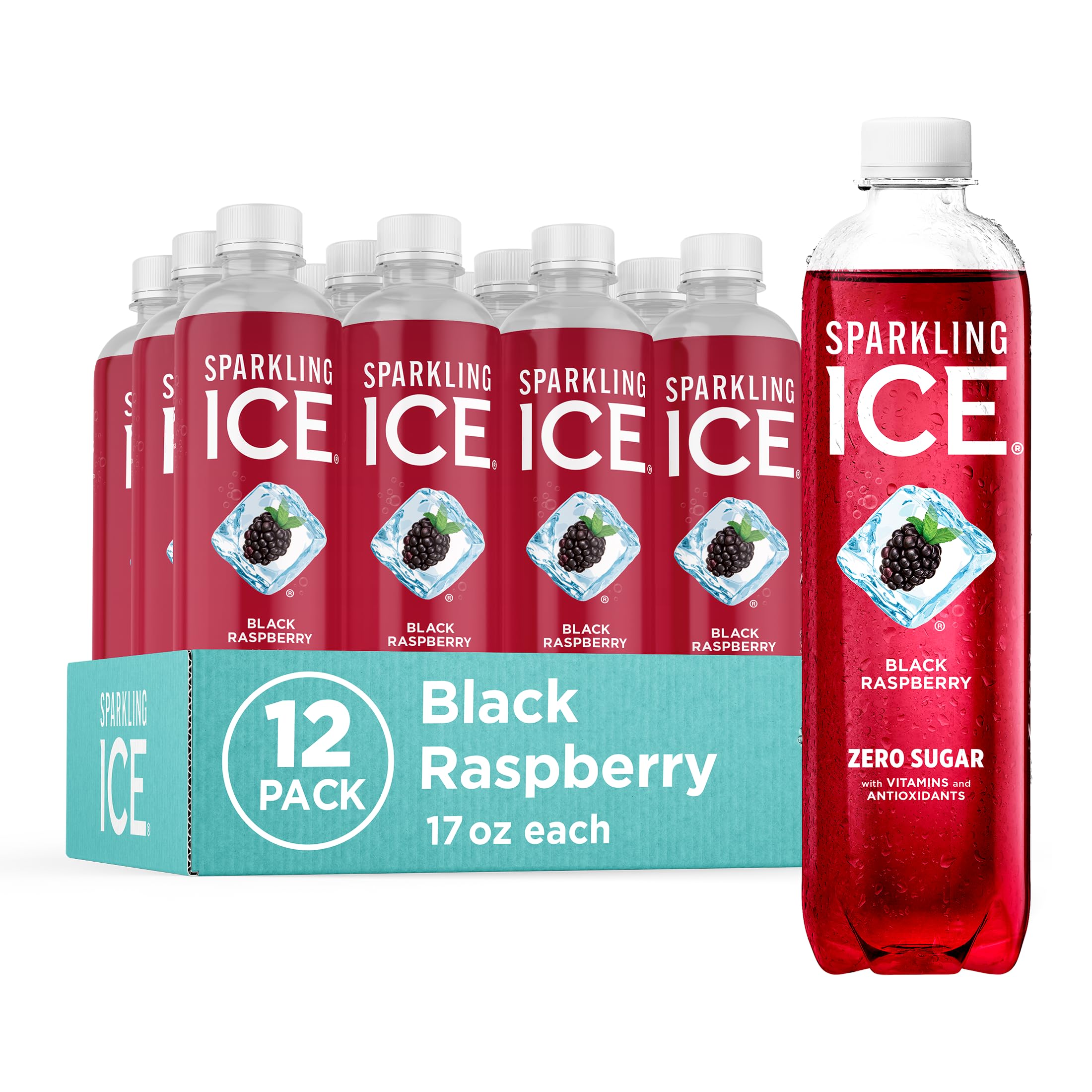 Sparkling Ice, Black Raspberry Sparkling Water, Zero Sugar Flavored Water, with Vitamins and Antioxidants, Low Calorie Bevera