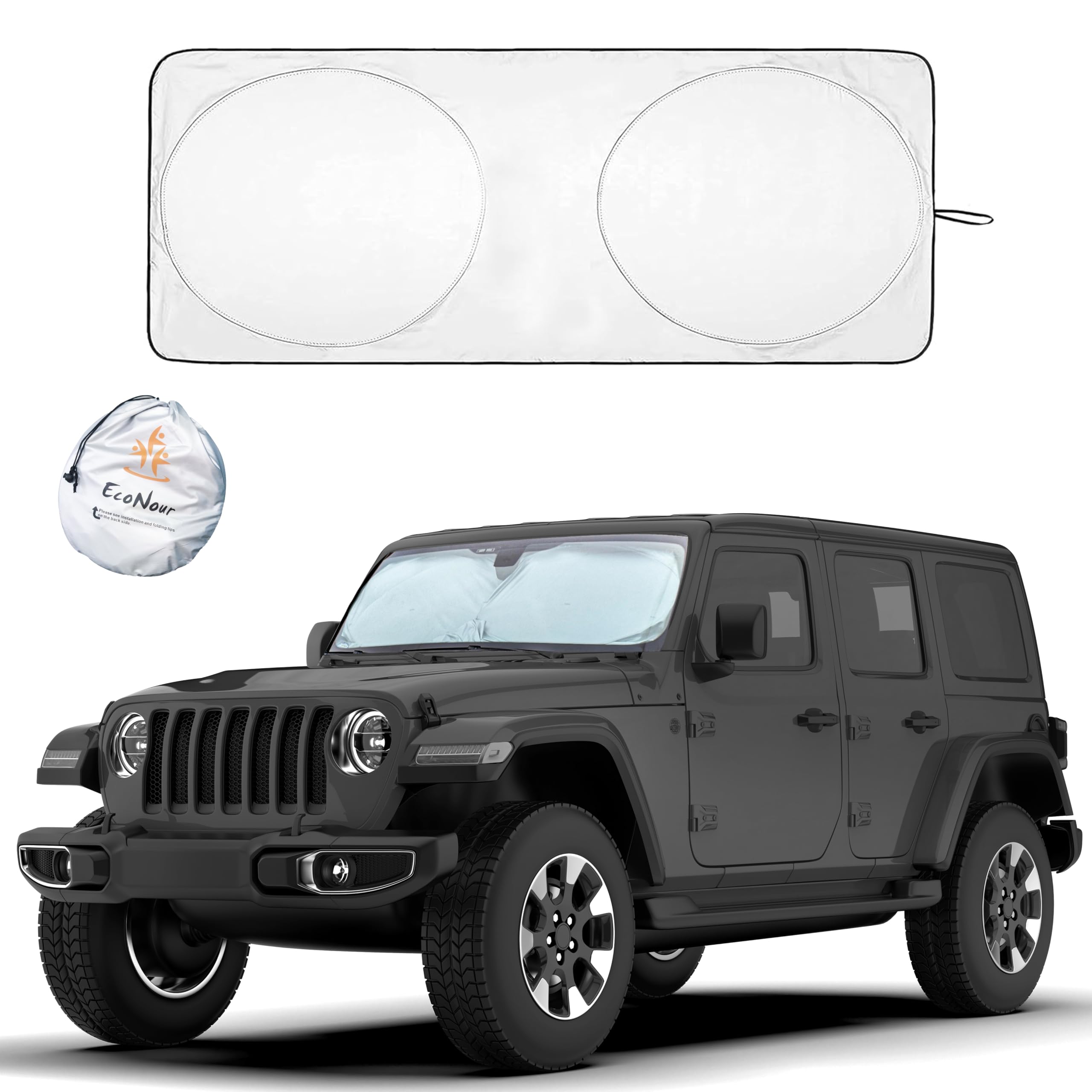 EcoNour Jeep Windshield Sunshade | Sun Visor for UV Rays & Heat Protection | Suitable for Wrangler, Gladiator | Jeep Accessor