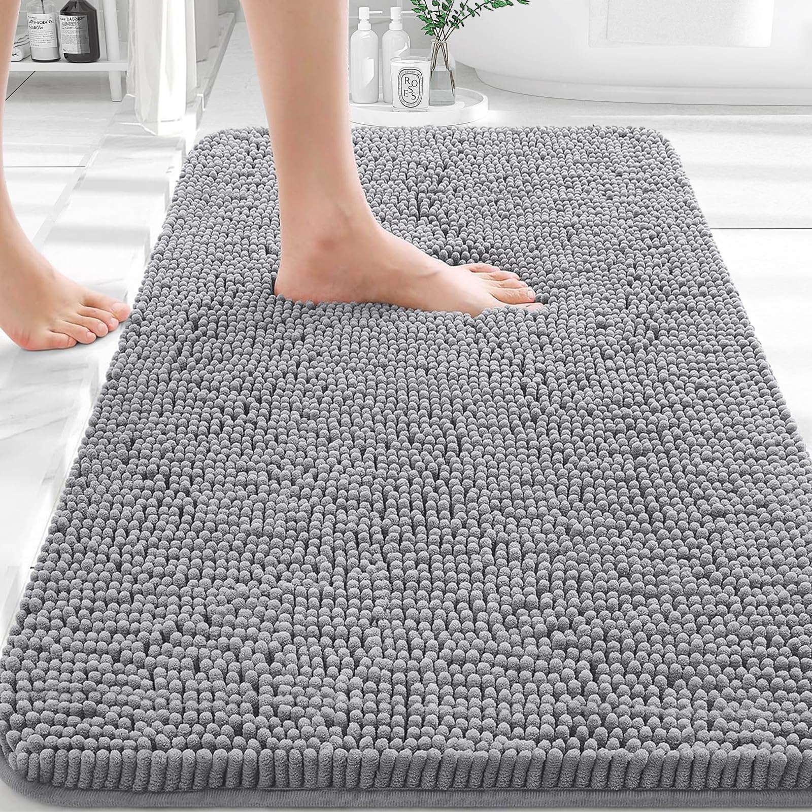 OLANLY Bathroom Rugs 30x20, Extra Soft Absorbent Chenille Bath Rugs, Rubber Backing Quick Dry, Machine Washable Bath Mats for