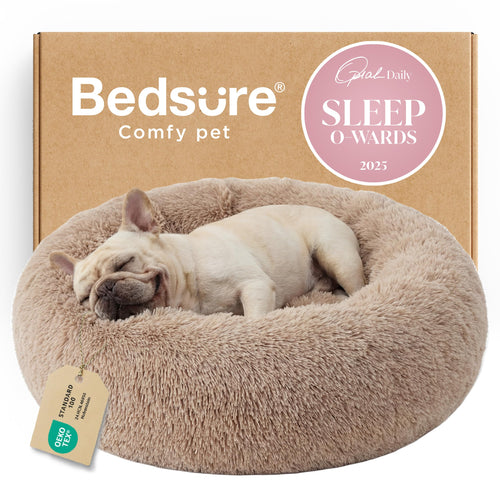 Bedsure Calming Dog Bed Medium Size Dog - Donut Washable Medium Pet Bed, 30 inches Anti-Slip Round Fluffy Plush Faux Fur Cat
